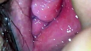 La vagina goteante de mi novia es explorada