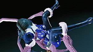 स्काईरिम कैरेक्टर जिसमें टेंटेकल हैं, पीवीसी बूट और जूते में लड़की को चोदता है।