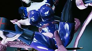 Personajul Skyrim cu tentacule fute o fată în cizme și pantofi PVC